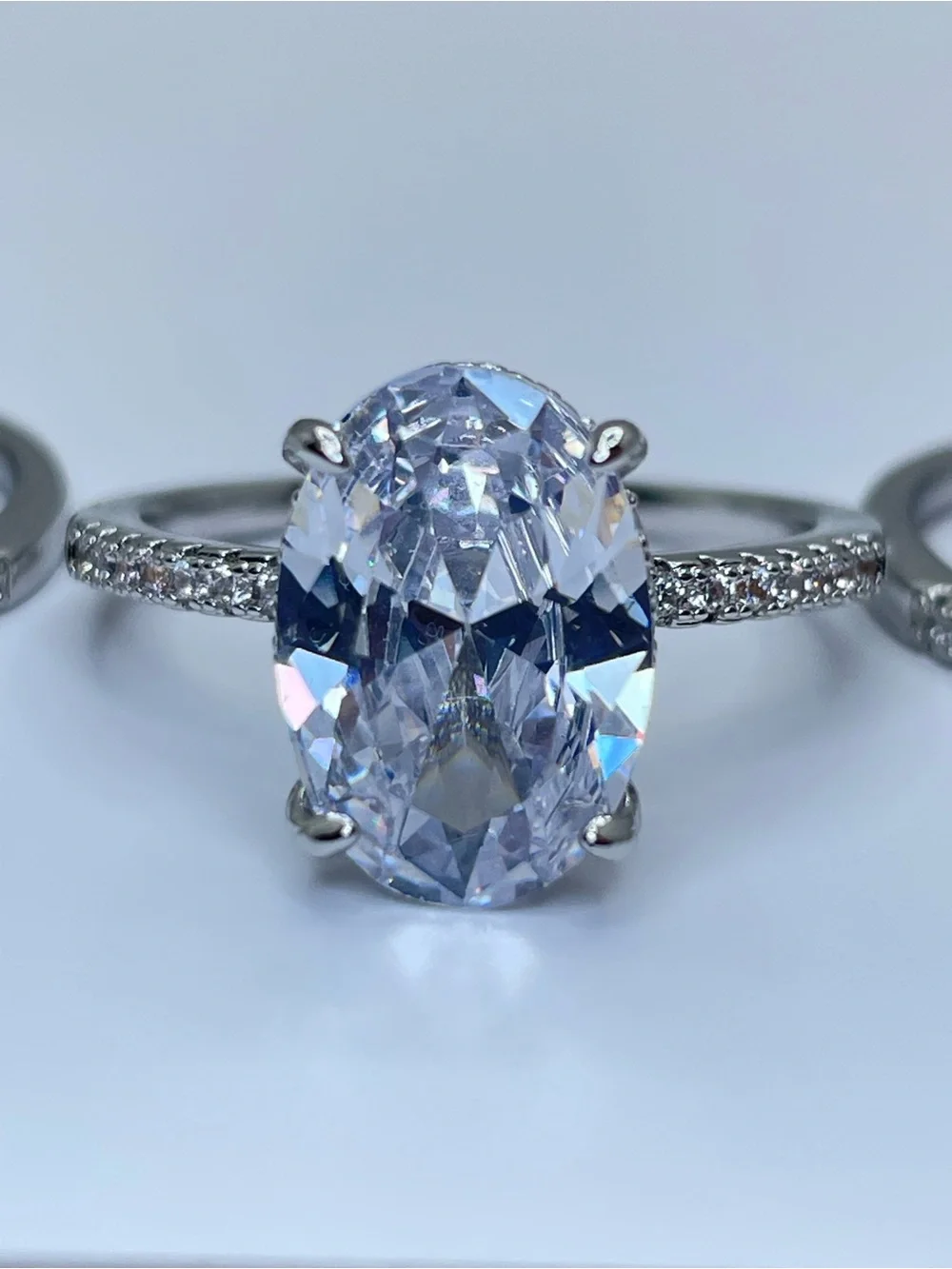 Swarovski Crystal Elements White Oval Cut Solitaire Ring 3 Band Set Sz 9